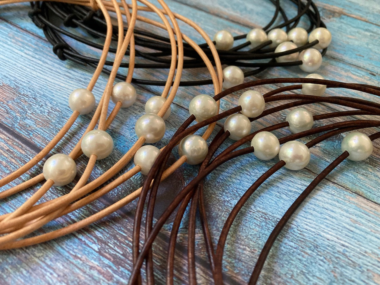Freshwater Pearl Necklace on Leather Cord