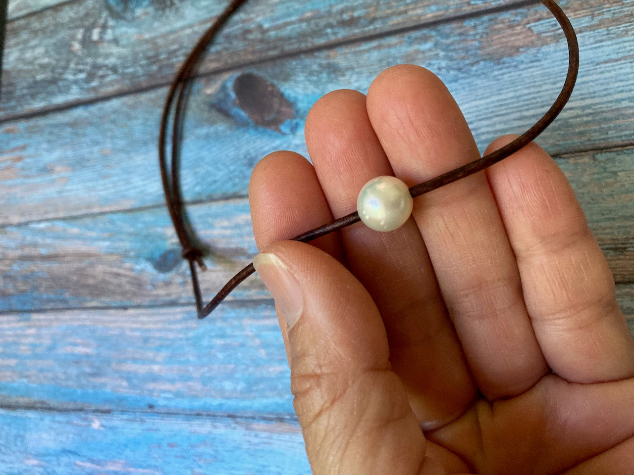 Freshwater Pearl Necklace on Leather Cord