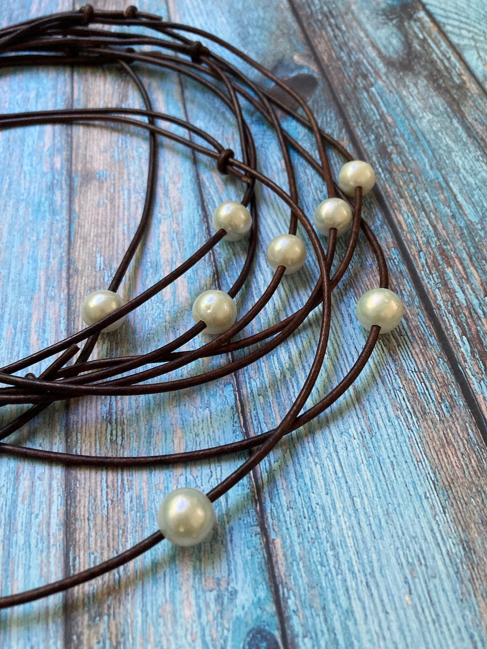 Freshwater Pearl Necklace on Leather Cord