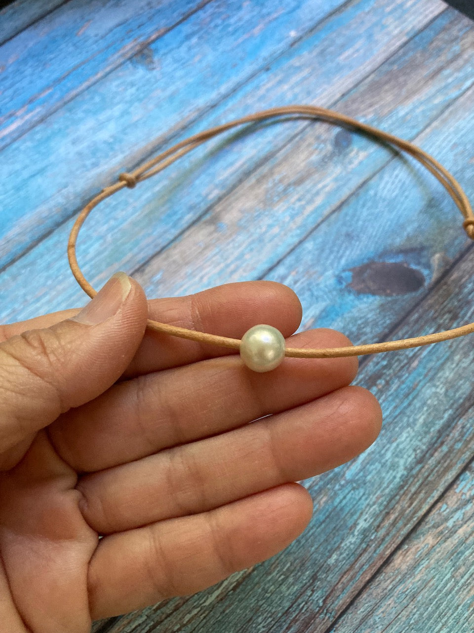 Freshwater Pearl Necklace on Leather Cord