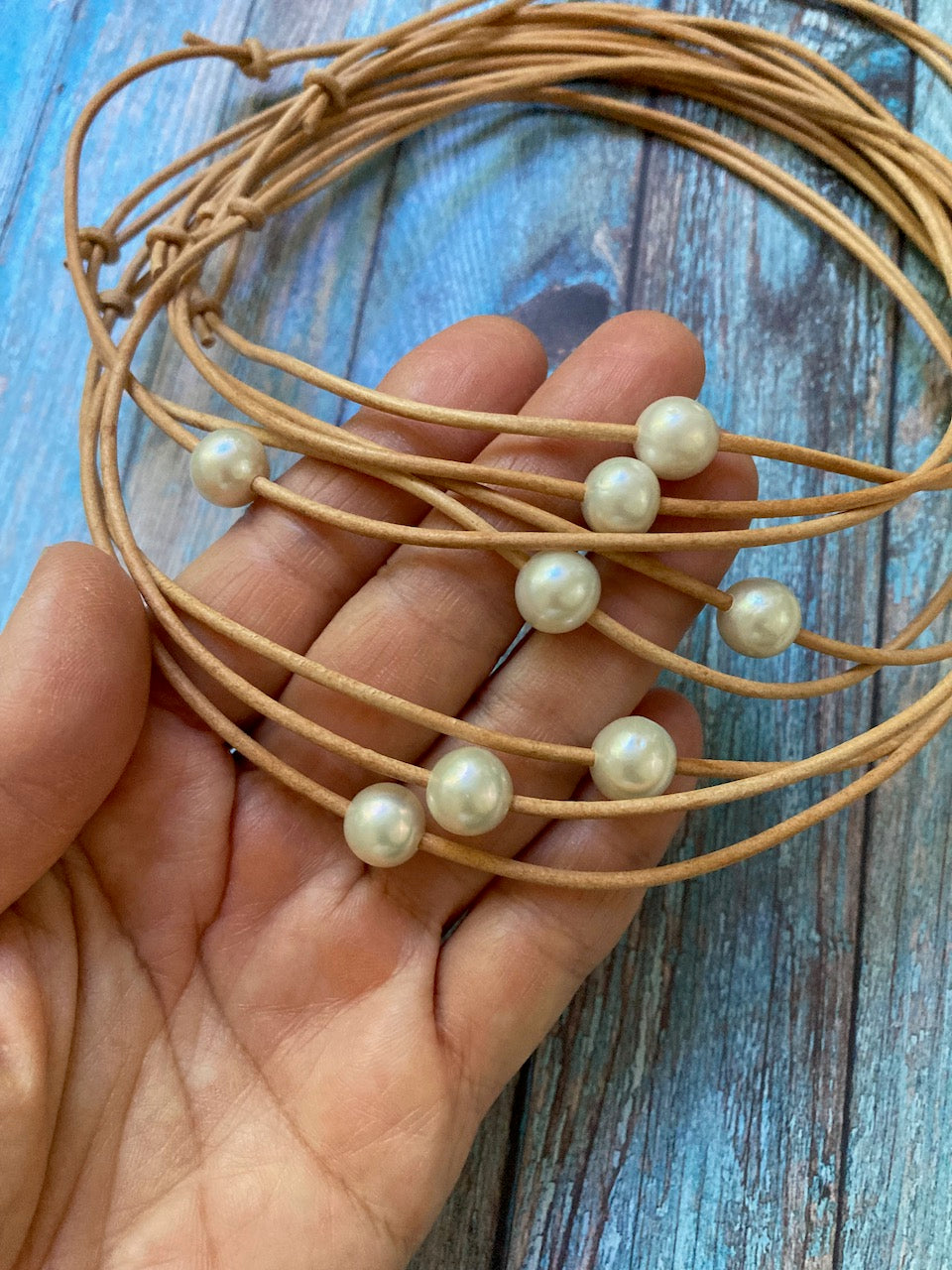 Freshwater Pearl Necklace on Leather Cord