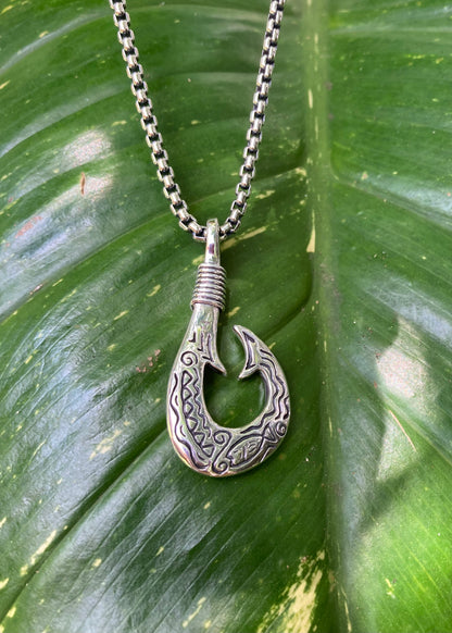 Hawaiian Fishhook Pendant Solid Sterling Silver