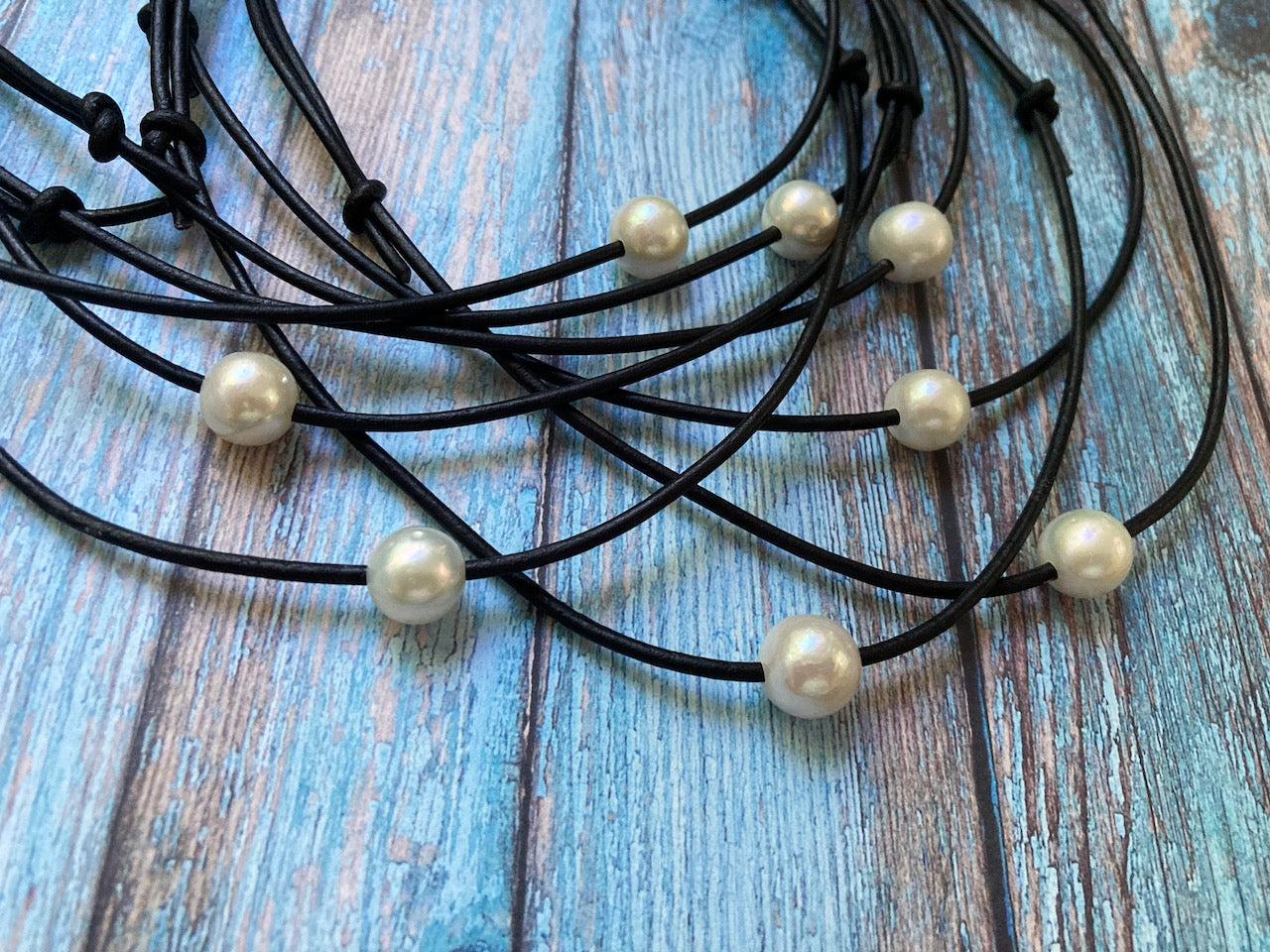 Freshwater Pearl Necklace on Leather Cord