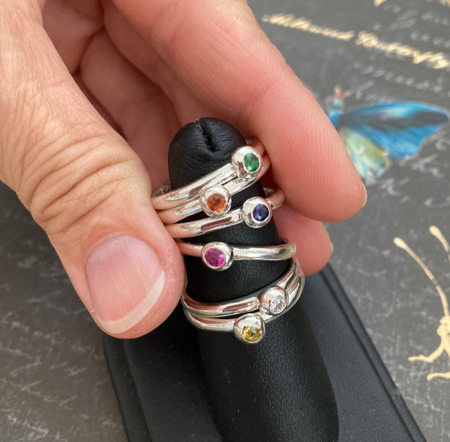 Silver Bubble Stacking Ring - London Blue Topaz