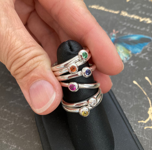 Silver Bubble Stacking Ring - London Blue Topaz