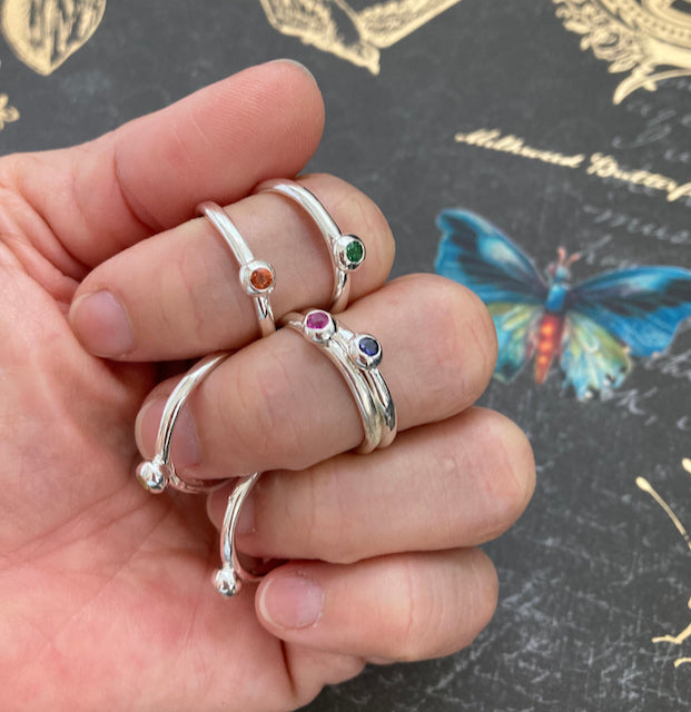 Silver Bubble Stacking Ring - London Blue Topaz