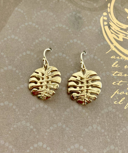 Monstera Leaf Earrings in 18k Gold