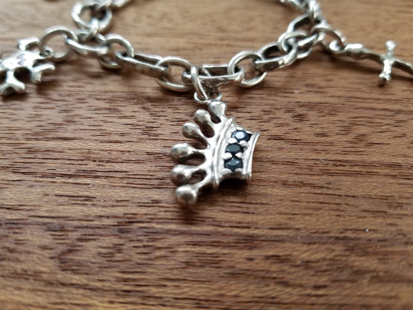 Charm Bracelet with Crosses, Crown, Skull and Fleur de Lys