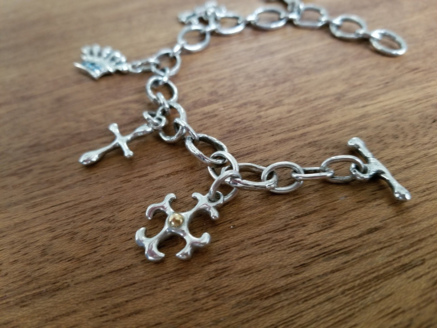 Charm Bracelet with Crosses, Crown, Skull and Fleur de Lys