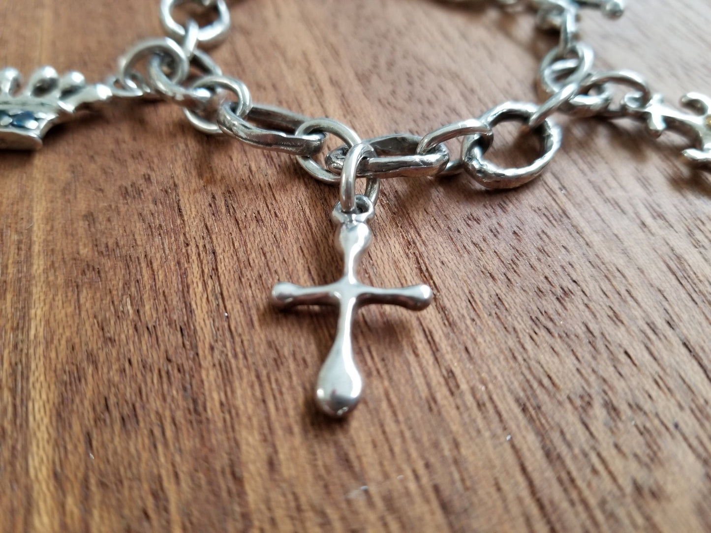 Charm Bracelet with Crosses, Crown, Skull and Fleur de Lys