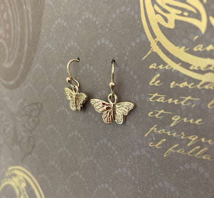 Monarch Butterfly Earrings on French Earwires Solid 18k Yellow Gold