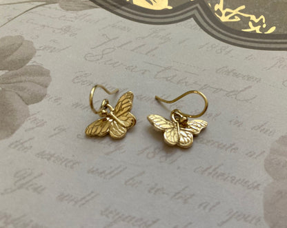 Monarch Butterfly Earrings on French Earwires Solid 18k Yellow Gold