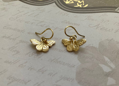 Monarch Butterfly Earrings on French Earwires Solid 18k Yellow Gold