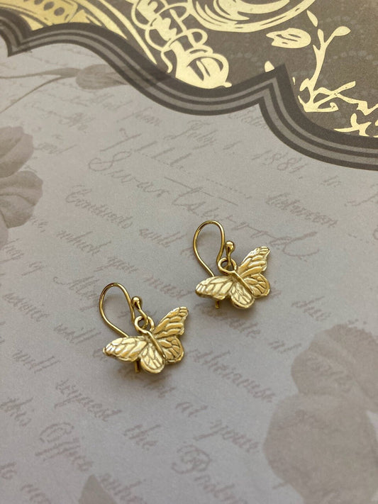 Monarch Butterfly Earrings on French Earwires Solid 18k Yellow Gold