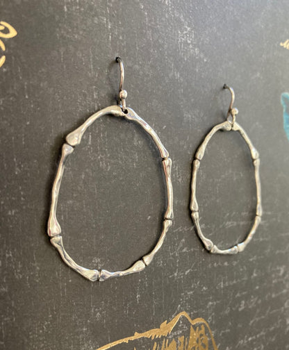 Bamboo Hoop Earrings in Solid Sterling Silver