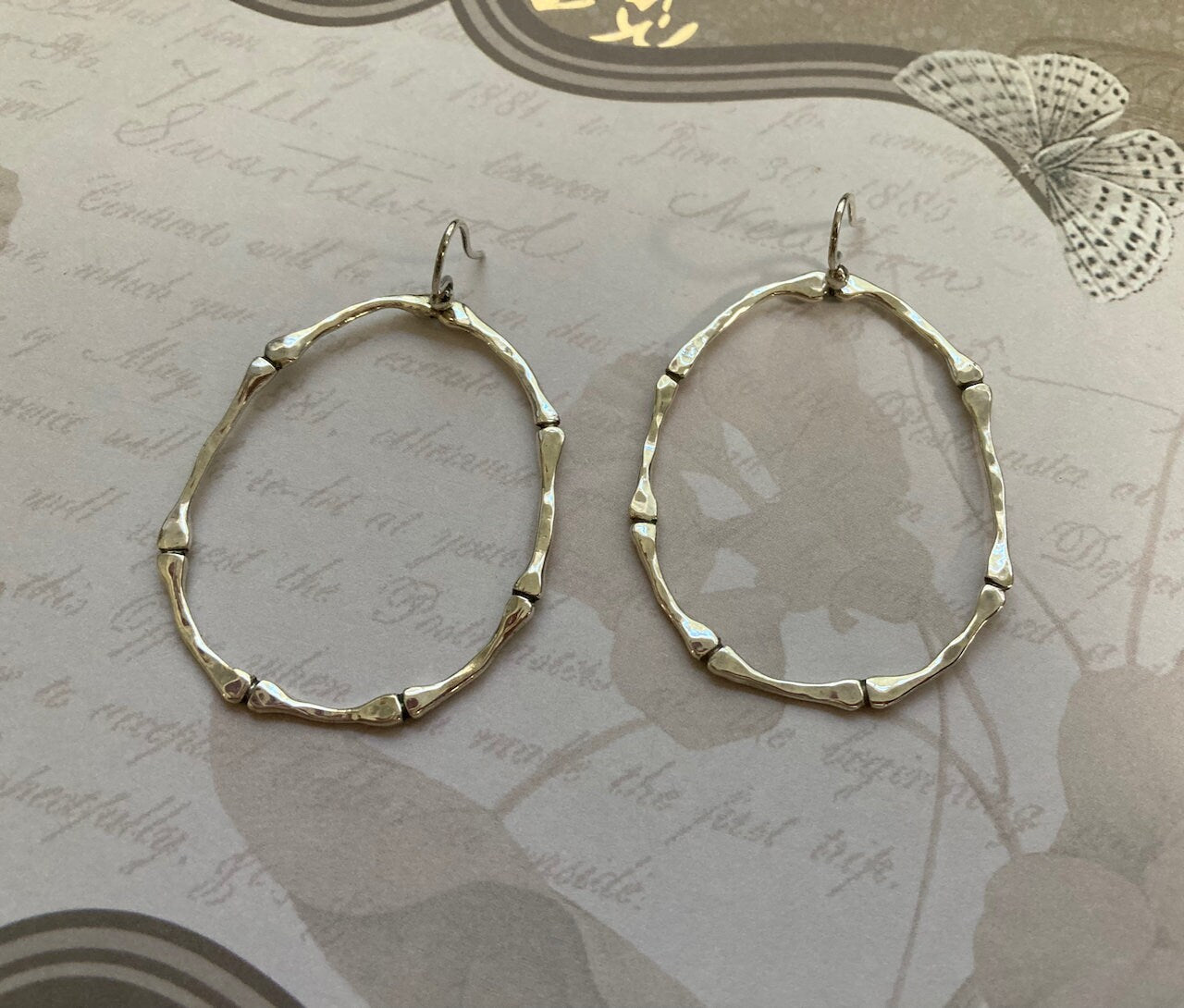 Bamboo Hoop Earrings in Solid Sterling Silver