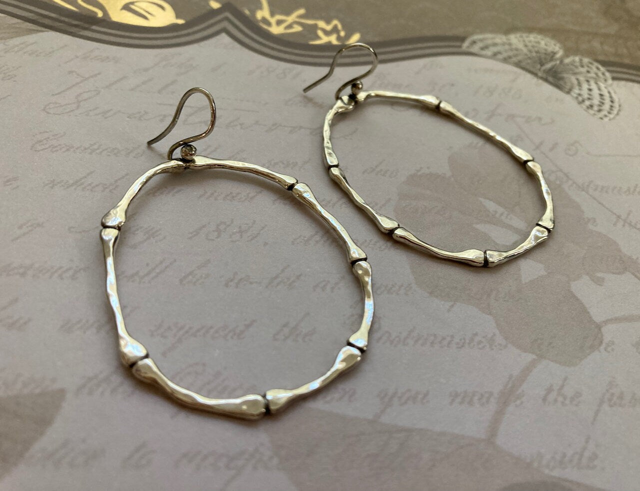 Bamboo Hoop Earrings in Solid Sterling Silver