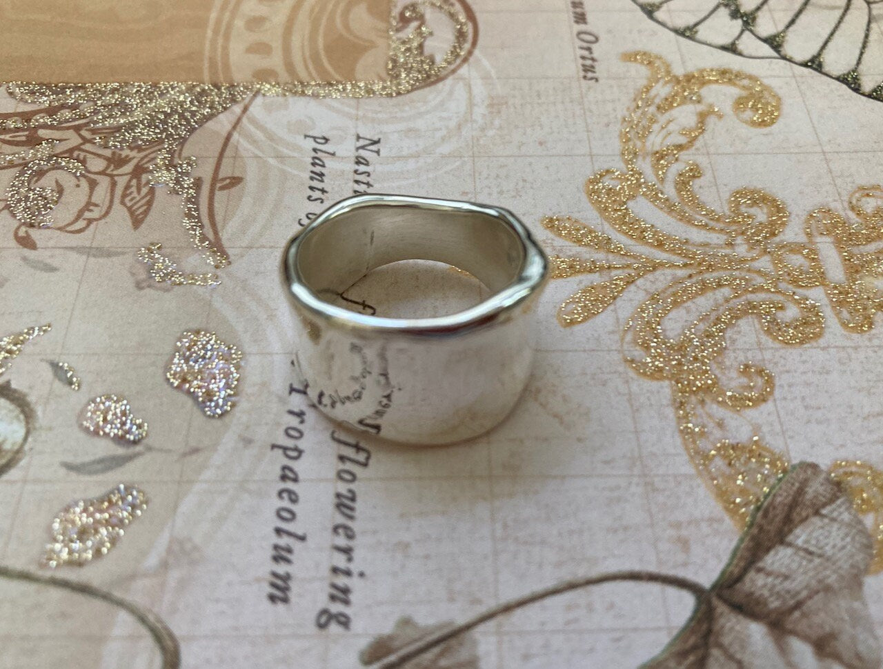 Wide Silver Band Ebb and Flow Ring