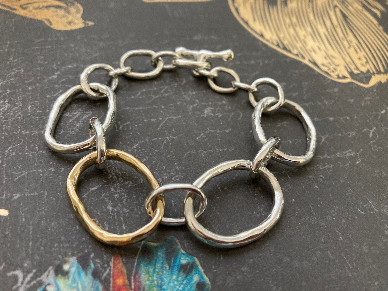 Big Oval Link Bracelet - Duck Duck Goose in Sterling Silver & 18k Gold