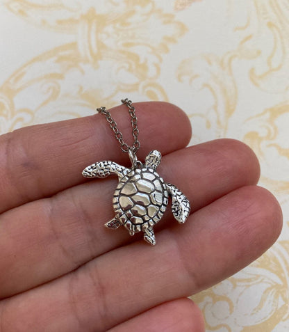 Honu - Hawaiian Green Sea Turtle Pendant in Sterling Silver