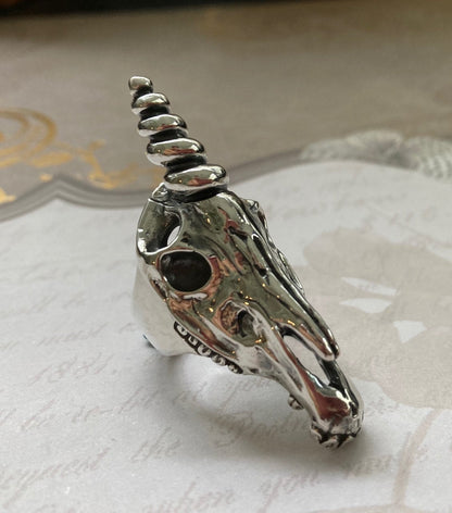 Unicorn Skull Ring - Sterling Silver