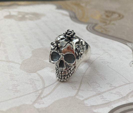 3 Flower Skull Ring - Sterling Silver