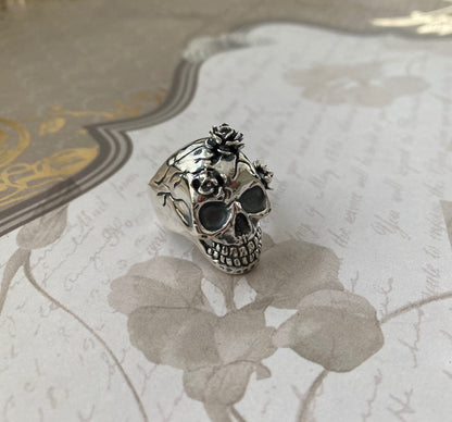 3 Flower Skull Ring - Sterling Silver