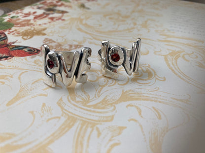 LOVE Ring with Garnet