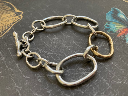 Big Oval Link Bracelet - Duck Duck Goose in Sterling Silver & 18k Gold