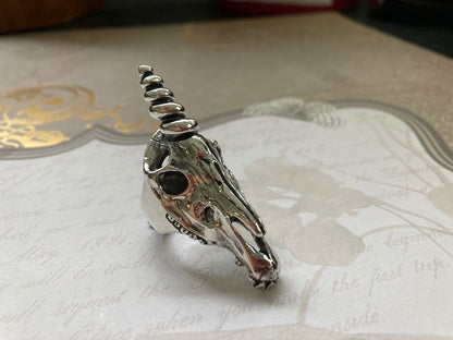 Unicorn Skull Ring - Sterling Silver