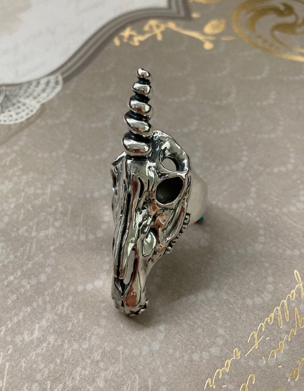 Unicorn Skull Ring - Sterling Silver