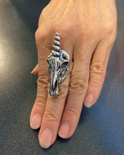 Unicorn Skull Ring - Sterling Silver