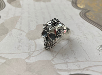 3 Flower Skull Ring - Sterling Silver