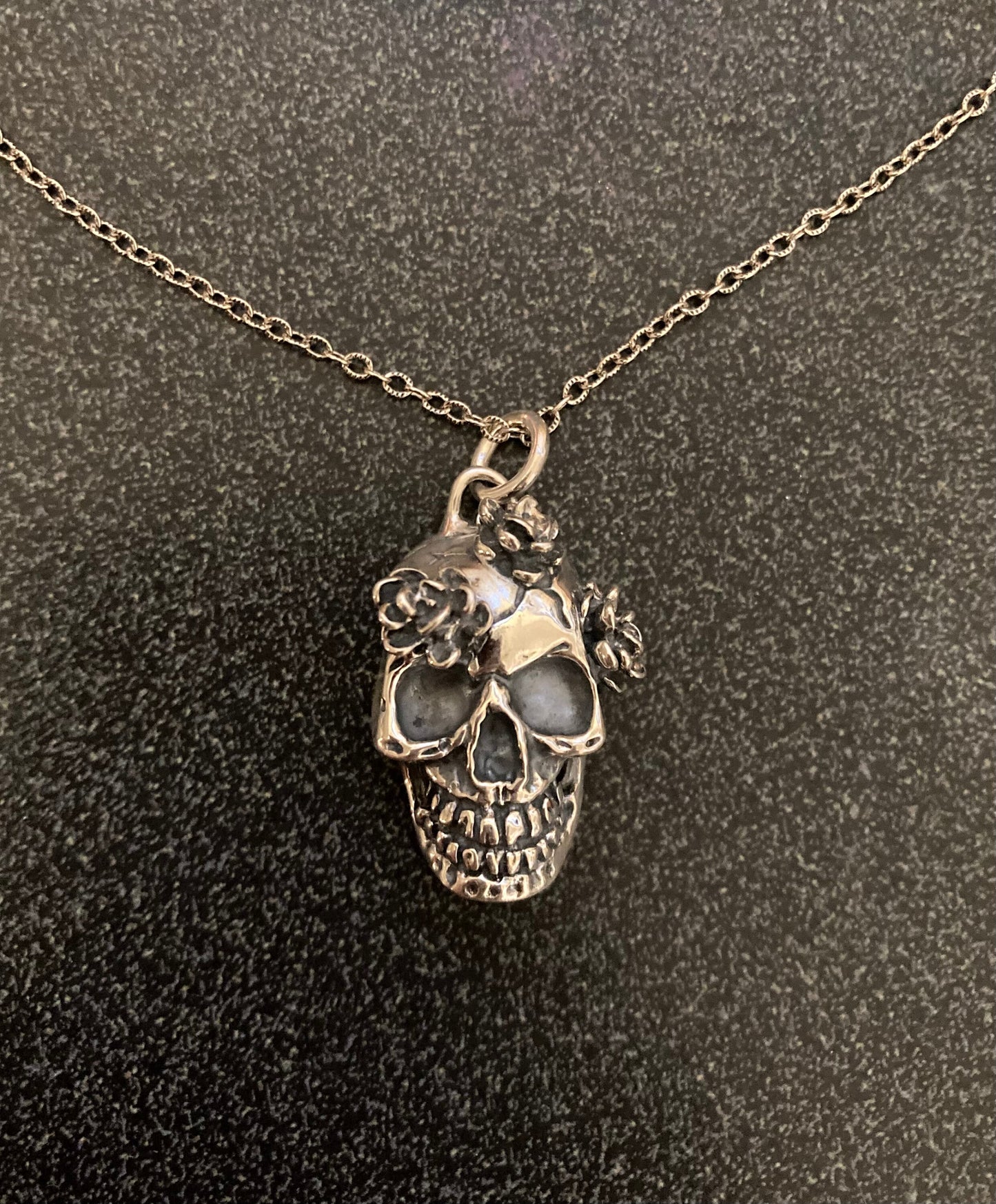 3 Flower Skull Pendant - Sterling Silver