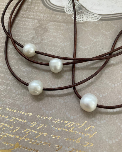 Freshwater Pearl Necklace on Leather Cord