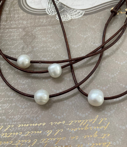 Freshwater Pearl Necklace on Leather Cord