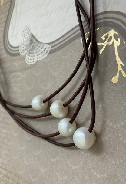 Freshwater Pearl Necklace on Leather Cord