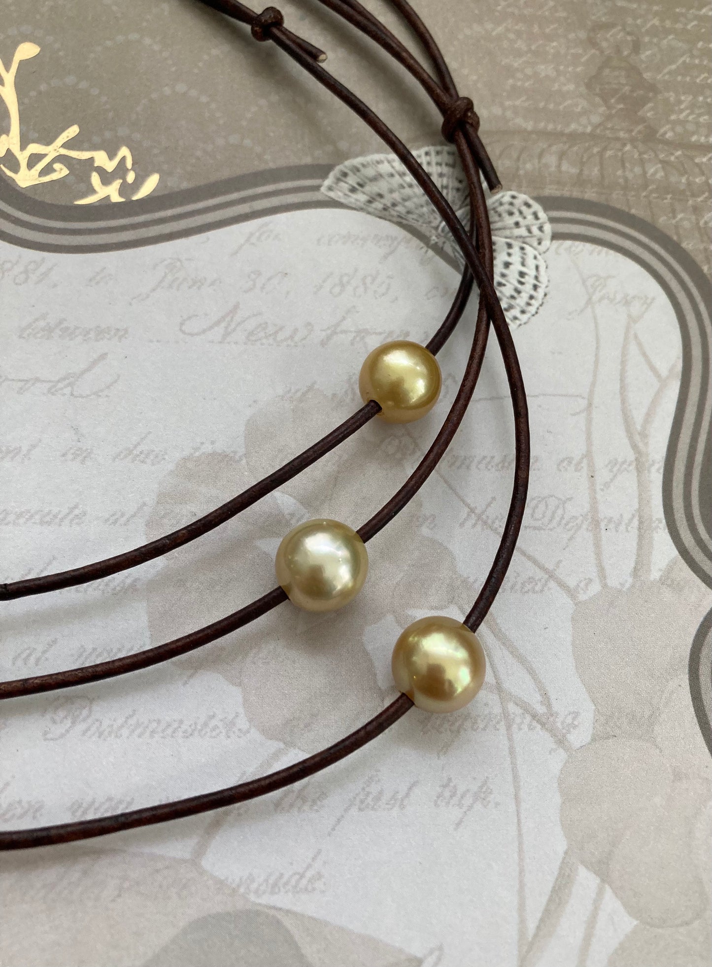 Golden South Sea Pearl Necklace on Leather Cord