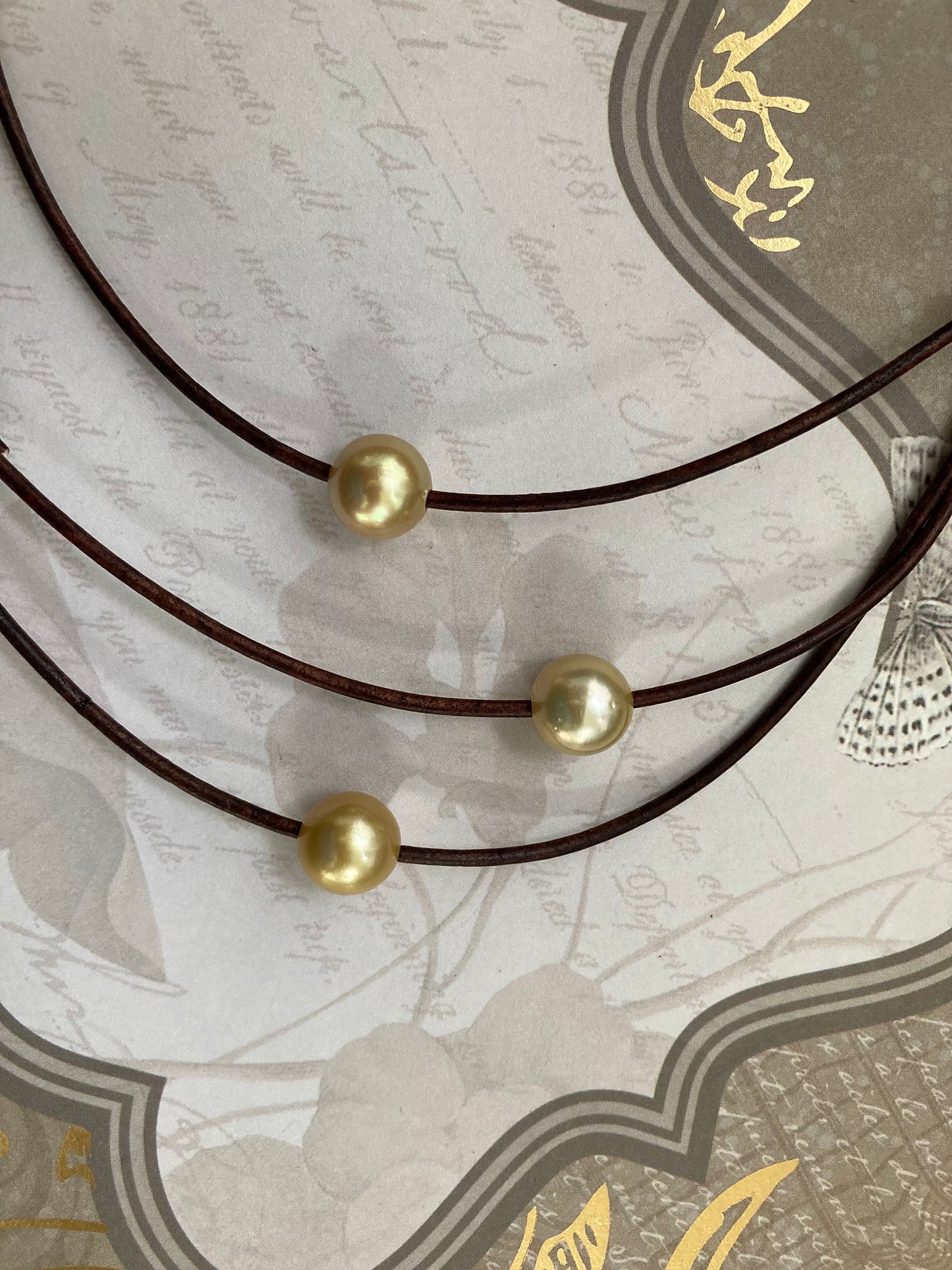 Golden South Sea Pearl Necklace on Leather Cord