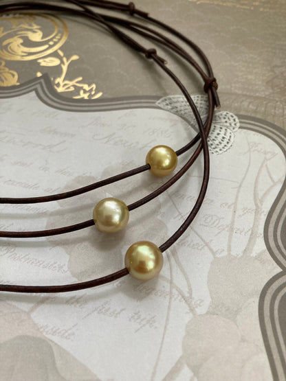 Golden South Sea Pearl Necklace on Leather Cord