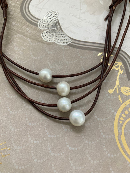 Freshwater Pearl Necklace on Leather Cord