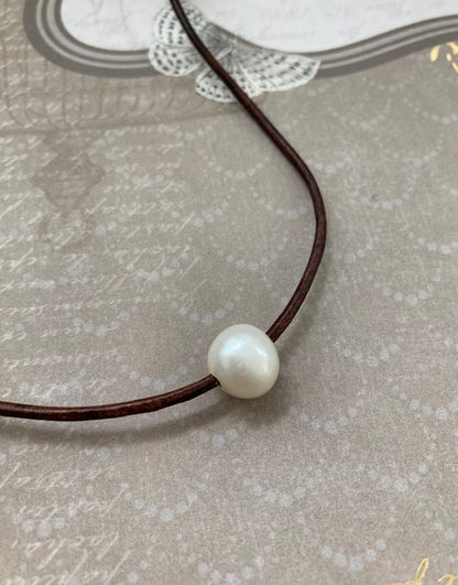 Freshwater Pearl Necklace on Leather Cord