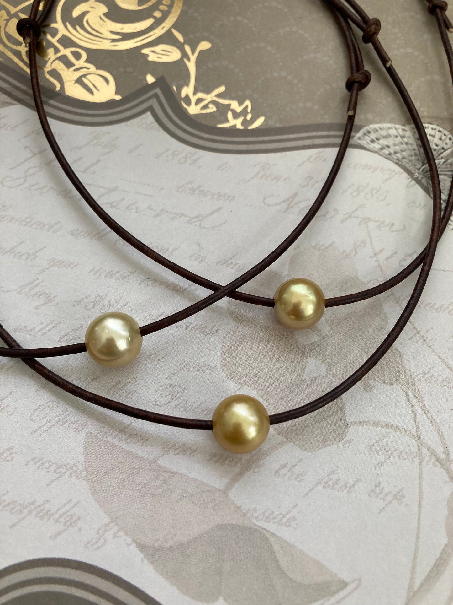 Golden South Sea Pearl Necklace on Leather Cord