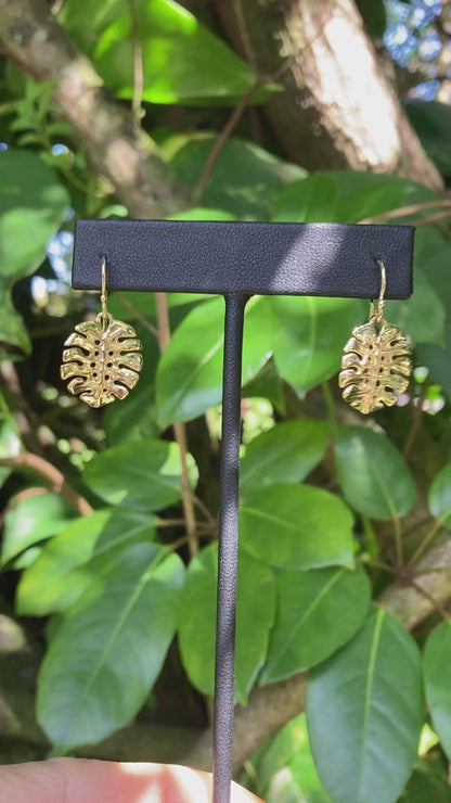 Monstera Leaf Earrings in 18k Gold